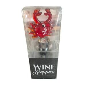 Nantucket Distributing Red Glass Crab Wine Stopper Coastal Nautical Barware